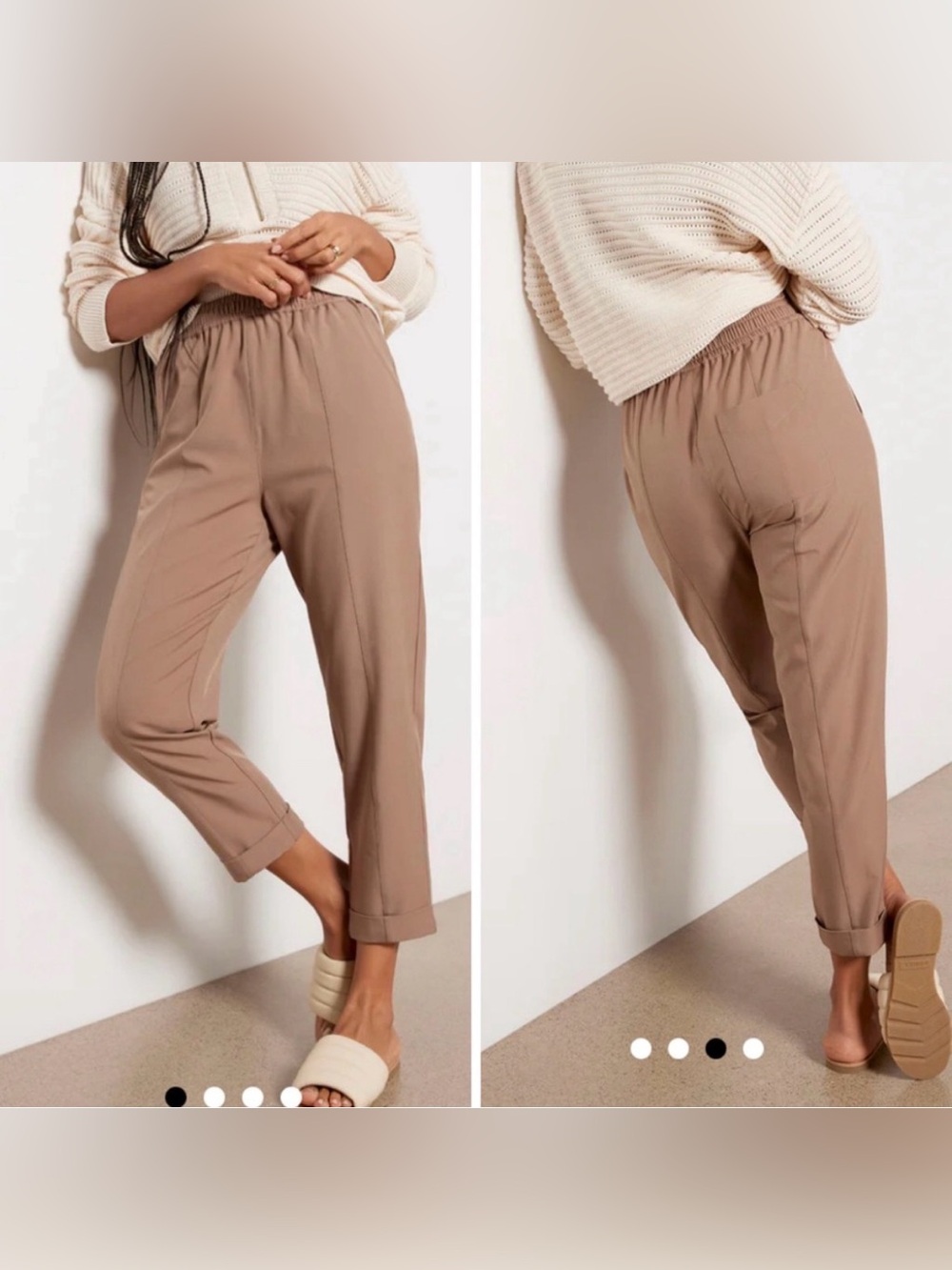 Varley Taupe Cropped Drawstring Ankle Pants